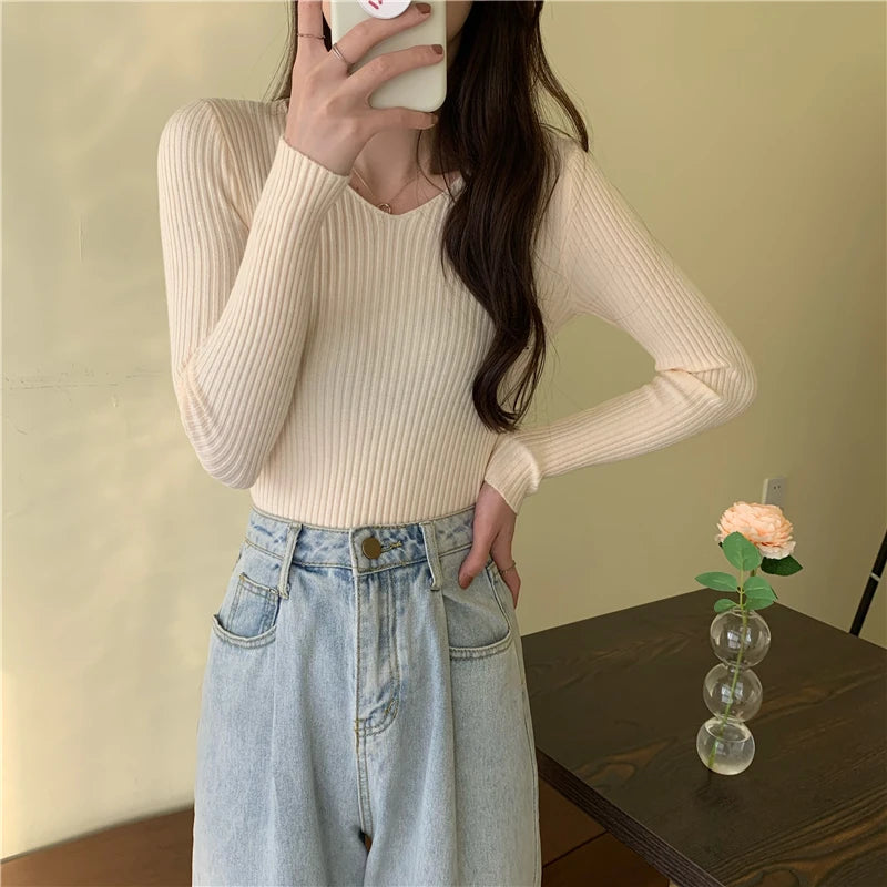 2024 Autumn Winter Women Sweaters Casual Long Sleeve Knitted Pullover